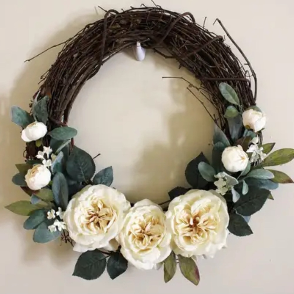Hand Crafted Wreath Ivory Sage Holiday Anytime Custom Design Final Sale Appr 18”